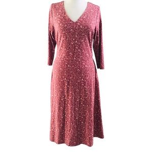 Pact dress mauve western floral organic cotton 3/4 sleeve v-neck fit and flare